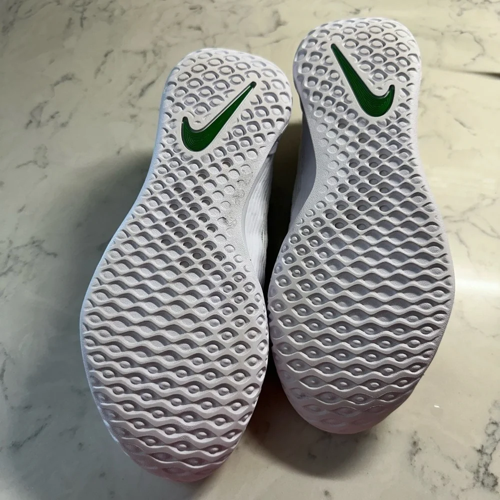 Nike White and Green Athletic Shoes with Cushioned Sole